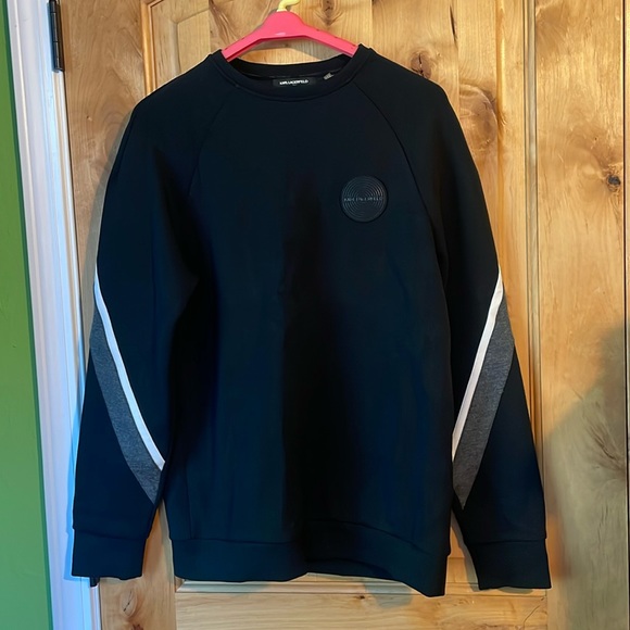 KARL LAGERFELD LM9K3753 Stripe Sleeve Crewneck Pullover Sweatshirt $129 Men’s S - Picture 3 of 11